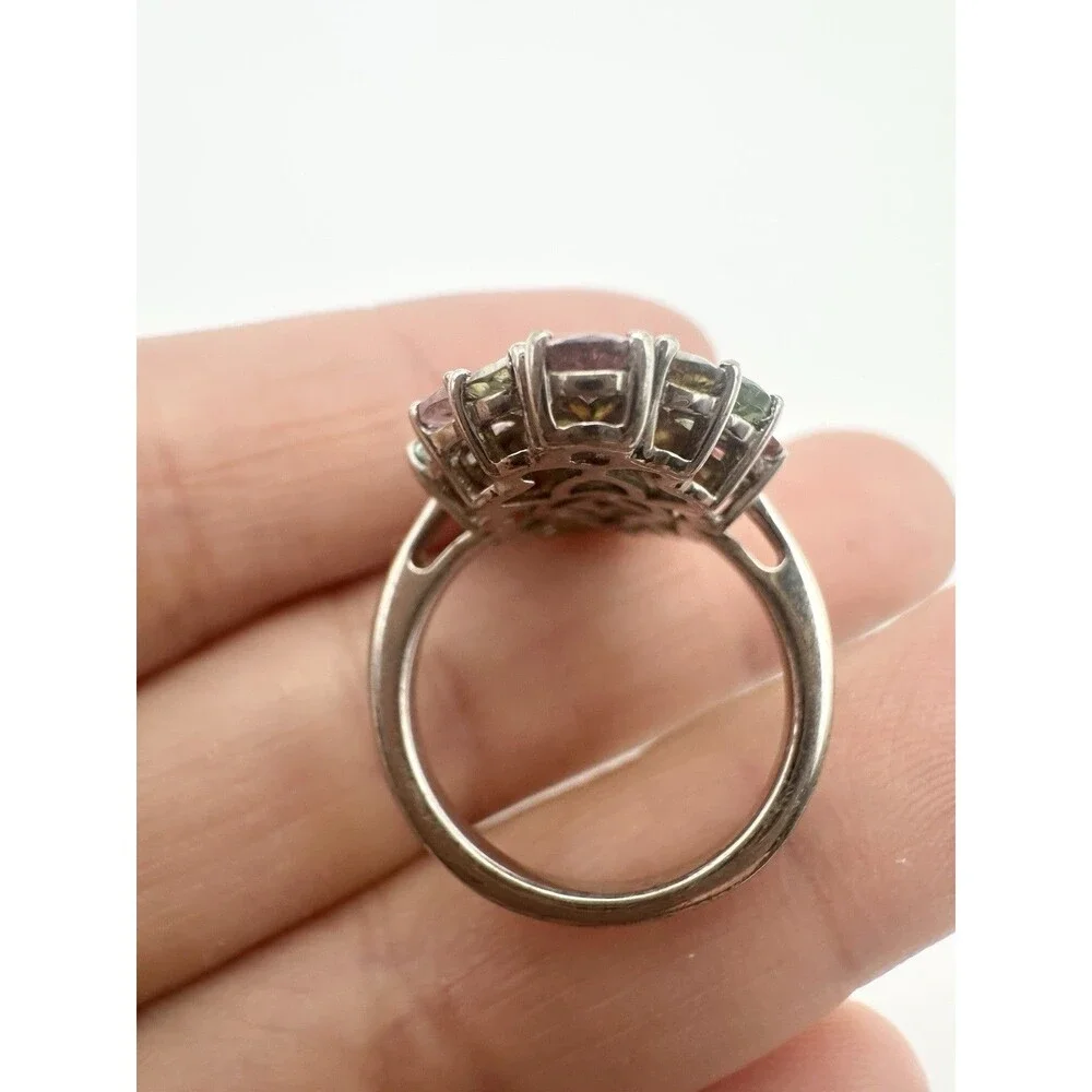 Platinum Sterling Silver Tourmaline Cluster Multicolor 3.75 Ctw Djoy Size 5 Ring